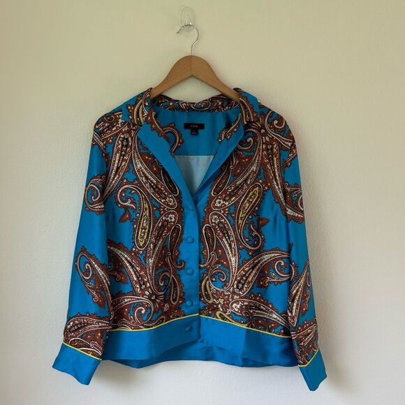 J.Crew Drapey Button-Up Shirt in Blue Paisley Print | Large - Picture 5 of 8